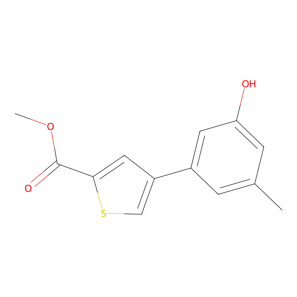Methyl 4-(3-hydroxy-5-methylphenyl)thiophene-2-carboxylate molecular structure, CAS 1261948-37-1