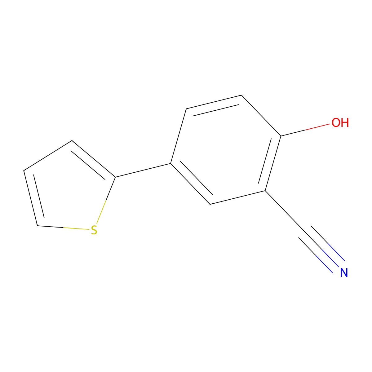 2-Hydroxy-5-(thiophen-2-yl)benzonitrile molecular structure, CAS 1261949-03-4