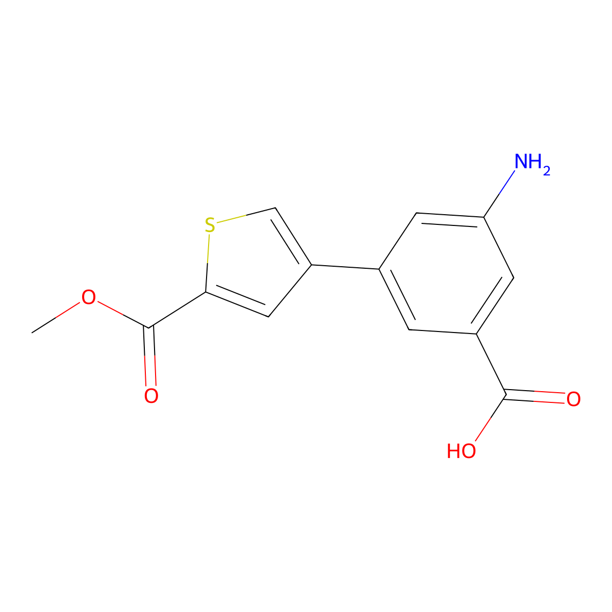 3-Amino-5-[5-(methoxycarbonyl)thiophen-3-YL]benzoic acid molecular structure, CAS 1261950-06-4