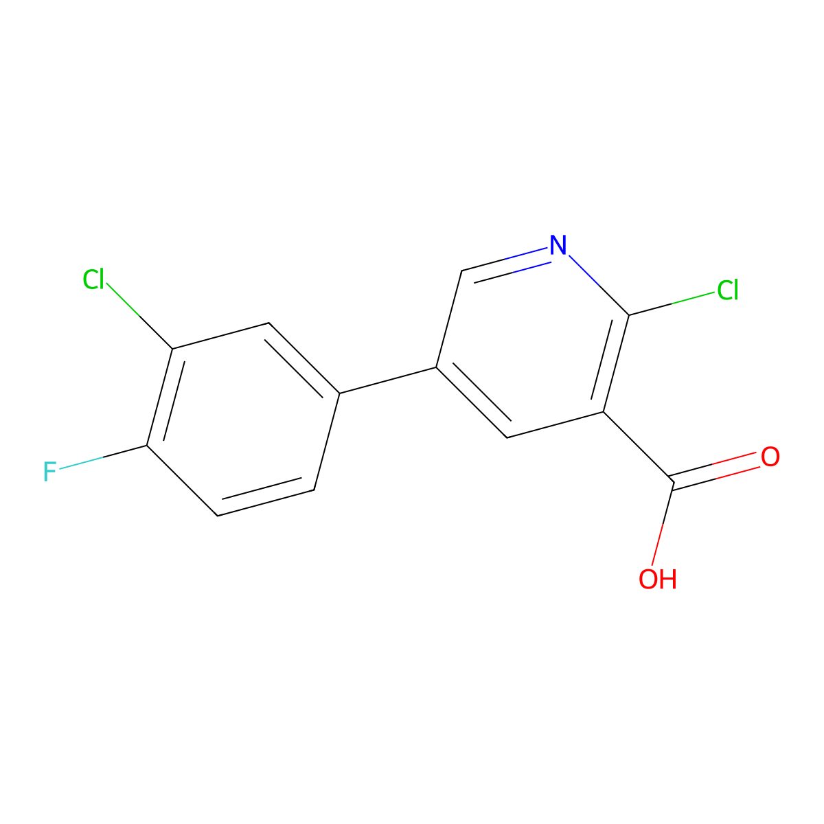 2-Chloro-5-(3-chloro-4-fluorophenyl)pyridine-3-carboxylic acid molecular structure, CAS 1261950-13-3