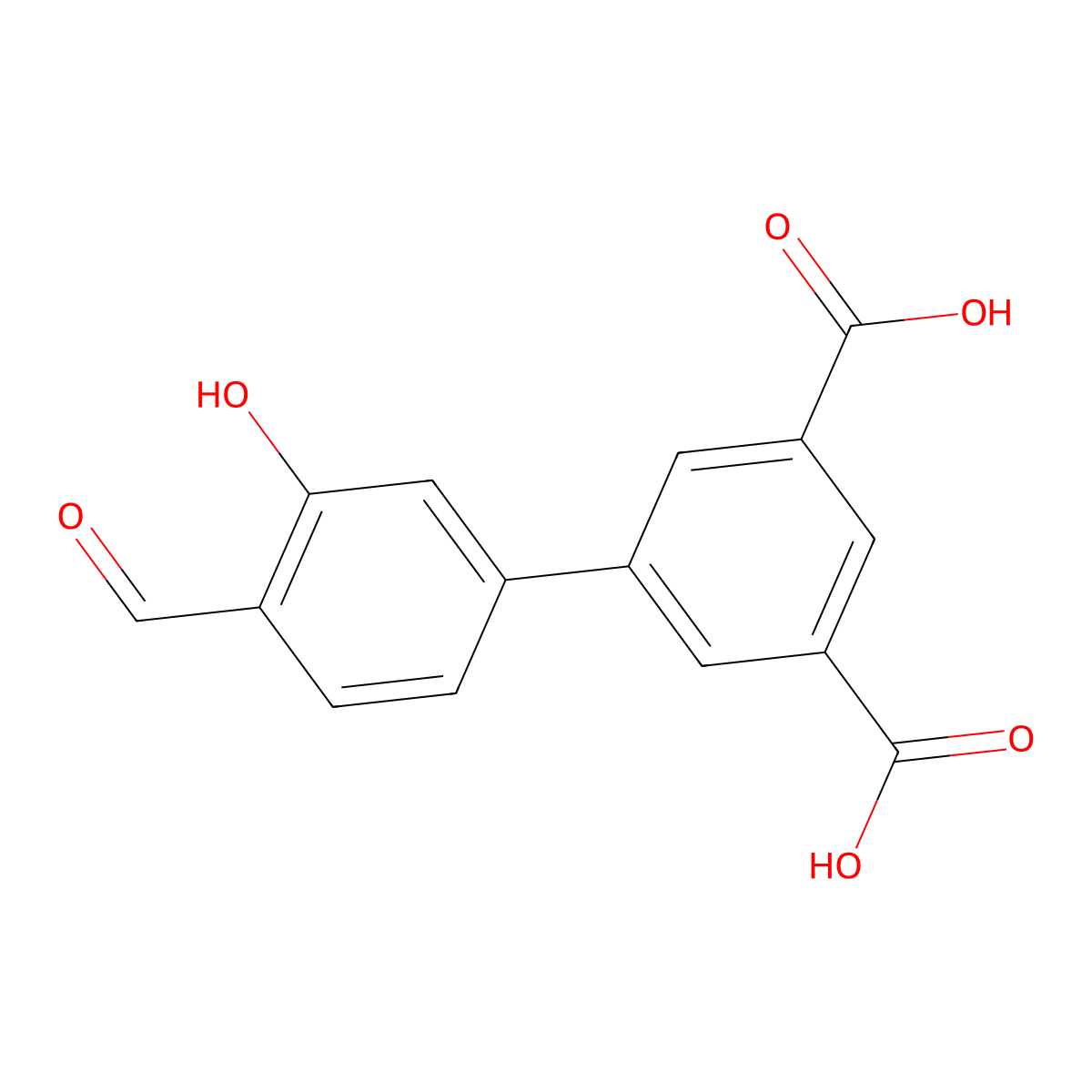 4'-Formyl-3'-hydroxy[1,1'-biphenyl]-3,5-dicarboxylic acid molecular structure, CAS 1261950-40-6