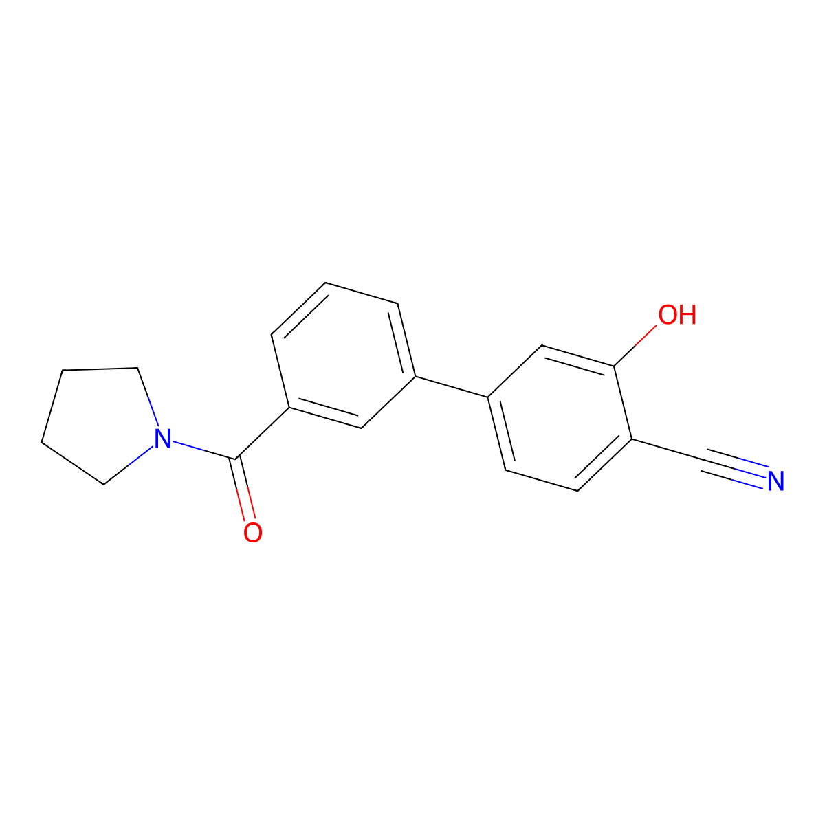 2-Cyano-5-(3-pyrrolidinylcarbonylphenyl)phenol molecular structure, CAS 1261951-11-4