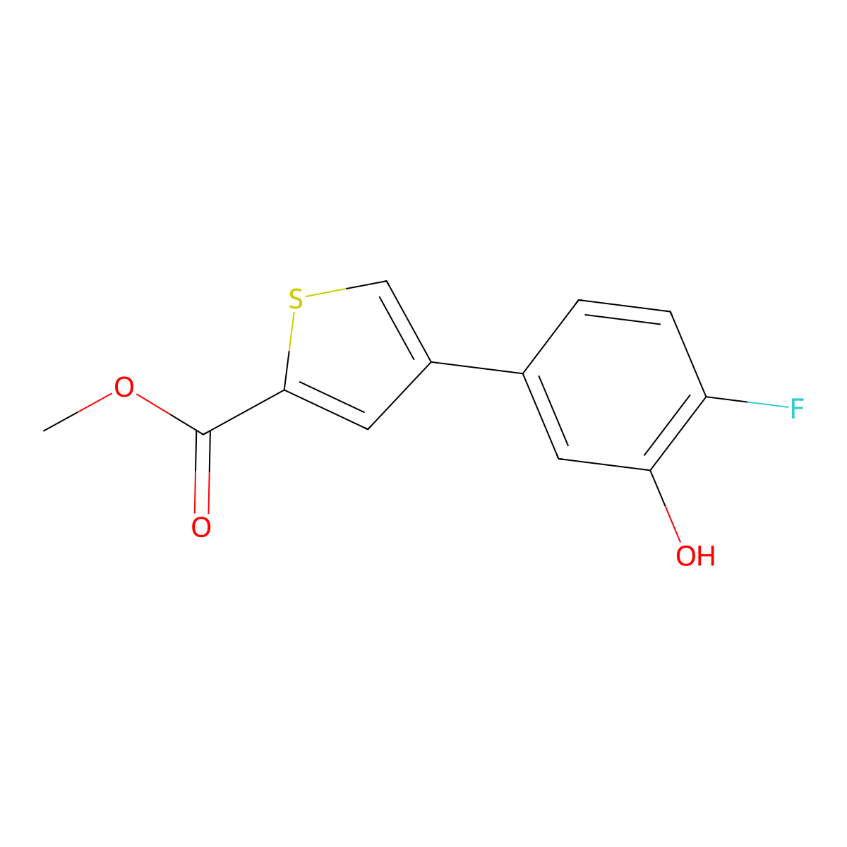 Methyl 4-(4-fluoro-3-hydroxyphenyl)thiophene-2-carboxylate molecular structure, CAS 1261952-44-6