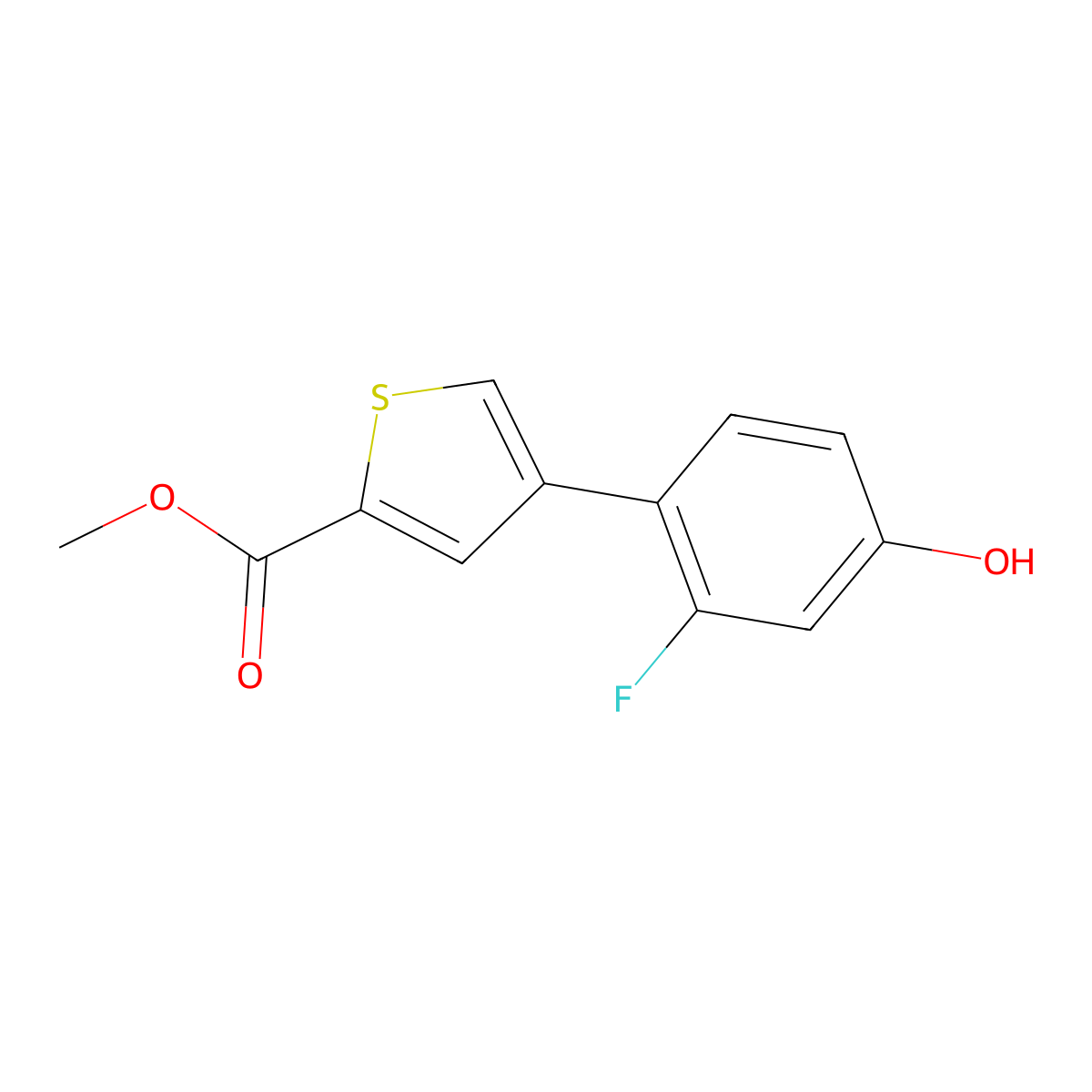 Methyl 4-(2-fluoro-4-hydroxyphenyl)thiophene-2-carboxylate molecular structure, CAS 1261952-48-0