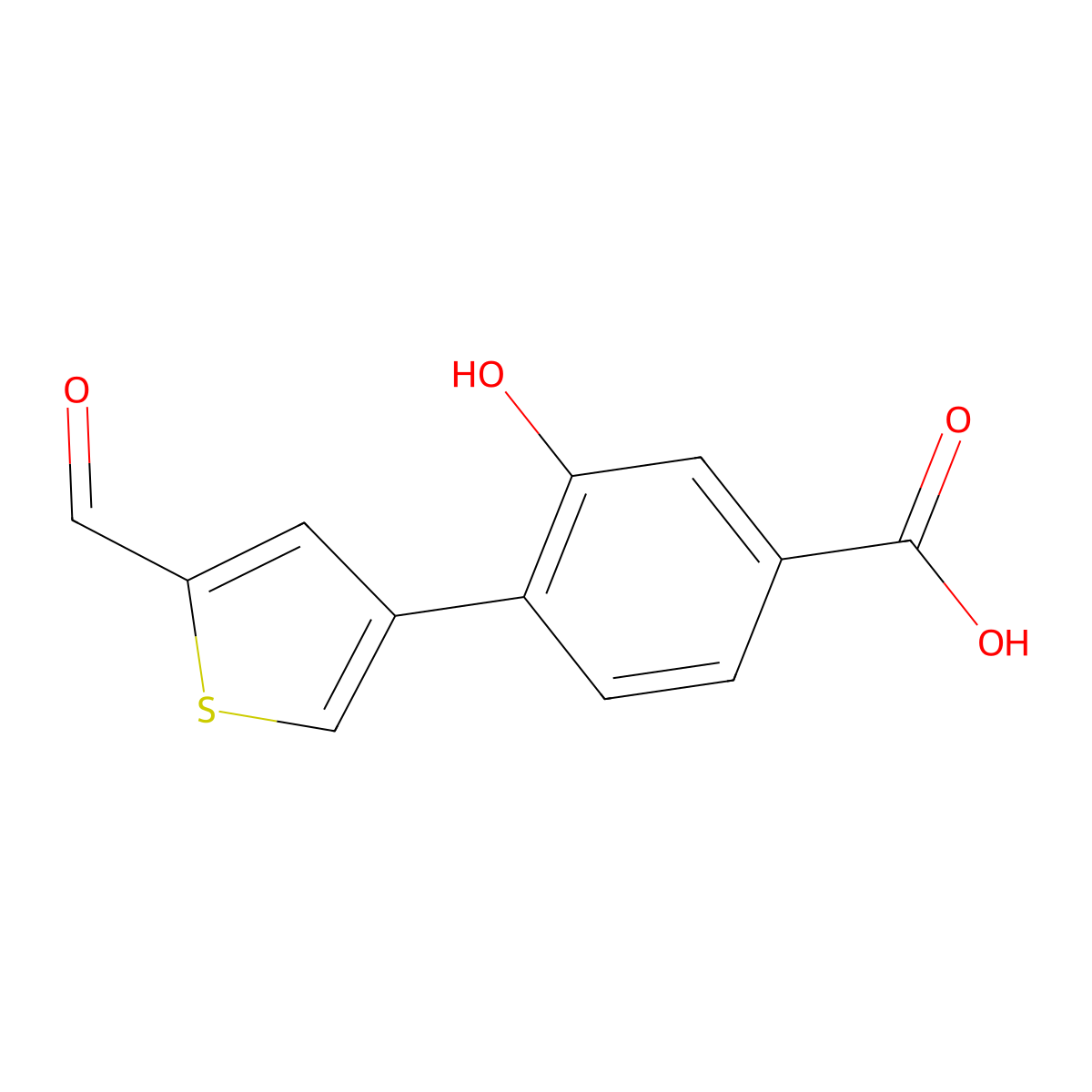 4-(5-Formylthiophen-3-yl)-3-hydroxybenzoic acid molecular structure, CAS 1261956-50-6