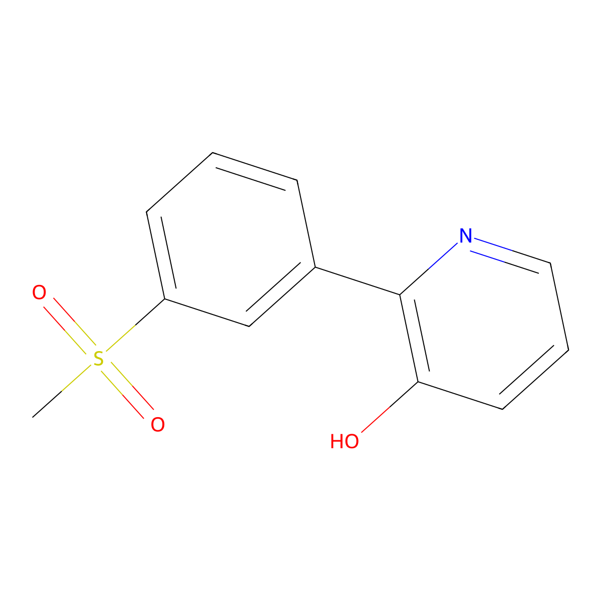 3-Hydroxy-2-(3-methylsulfonylphenyl)pyridine molecular structure, CAS 1261958-39-7