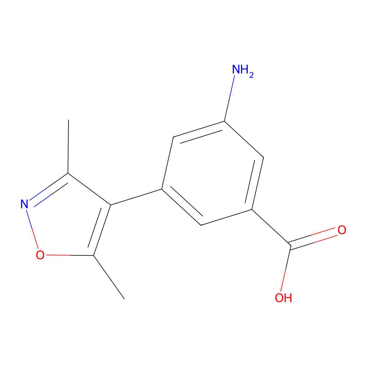 3-Amino-5-(3,5-dimethyl-1,2-oxazol-4-yl)benzoic acid molecular structure, CAS 1261958-44-4