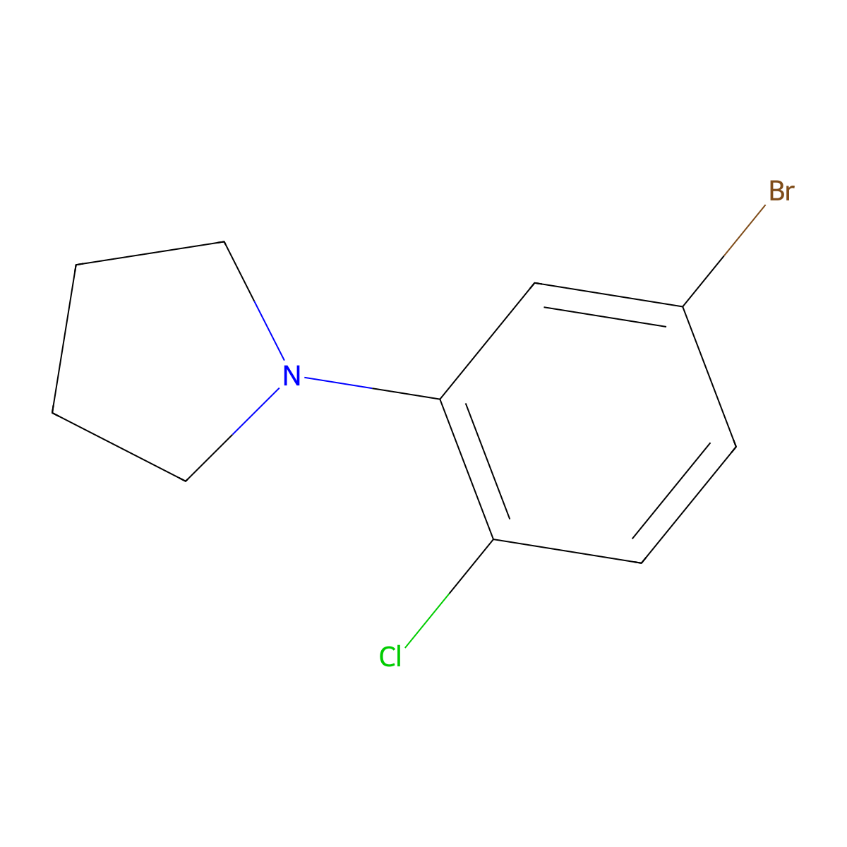 1-(5-Bromo-2-chlorophenyl)pyrrolidine molecular structure, CAS 1261959-78-7