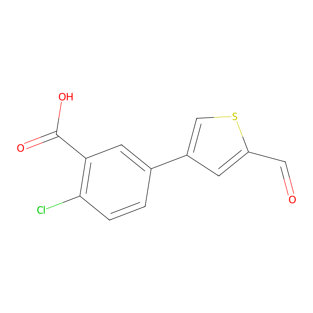 2-Chloro-5-(5-formylthiophen-3-yl)benzoic acid molecular structure, CAS 1261961-59-4