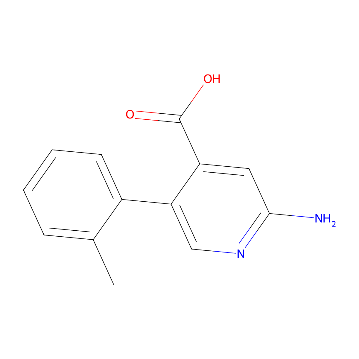 2-Amino-5-(2-methylphenyl)pyridine-4-carboxylic acid molecular structure, CAS 1261962-03-1