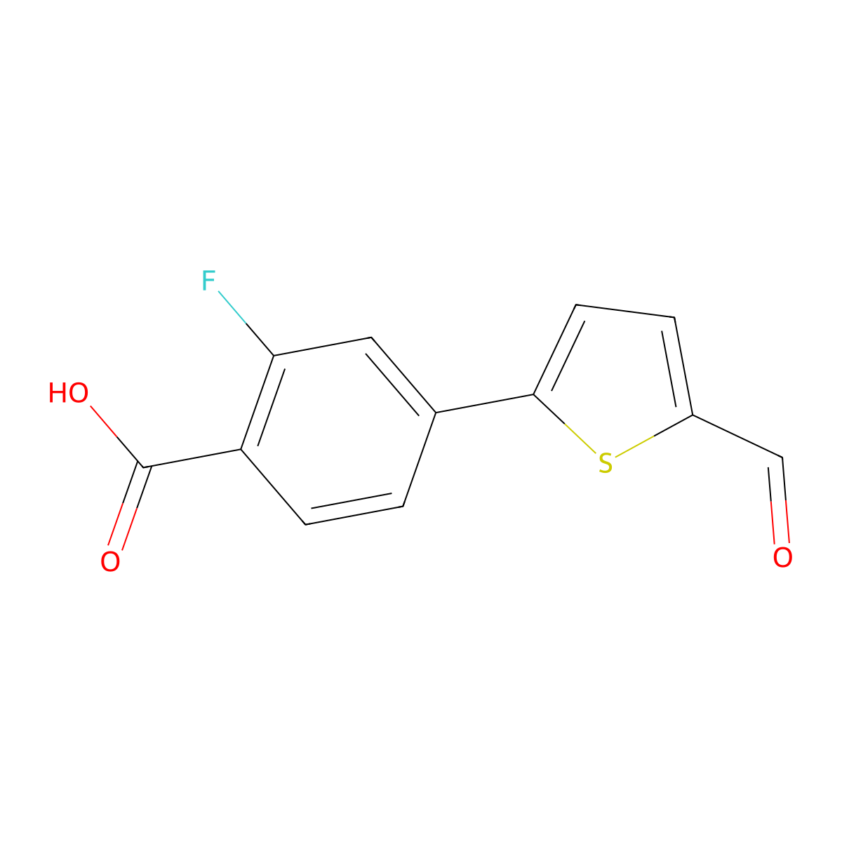 2-Fluoro-4-(5-formylthiophen-2-yl)benzoic acid molecular structure, CAS 1261962-26-8