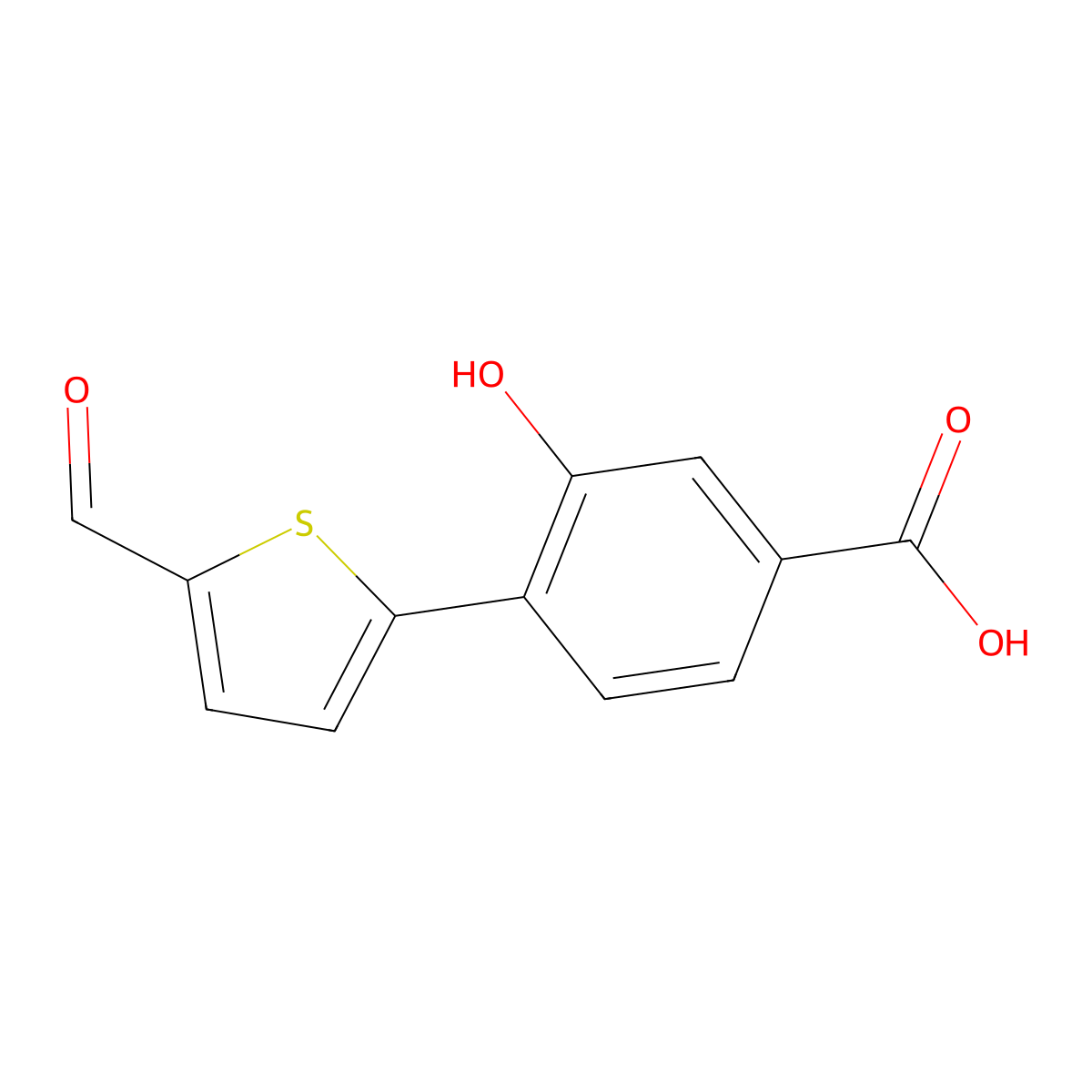 4-(5-Formylthiophen-2-YL)-3-hydroxybenzoic acid molecular structure, CAS 1261962-30-4