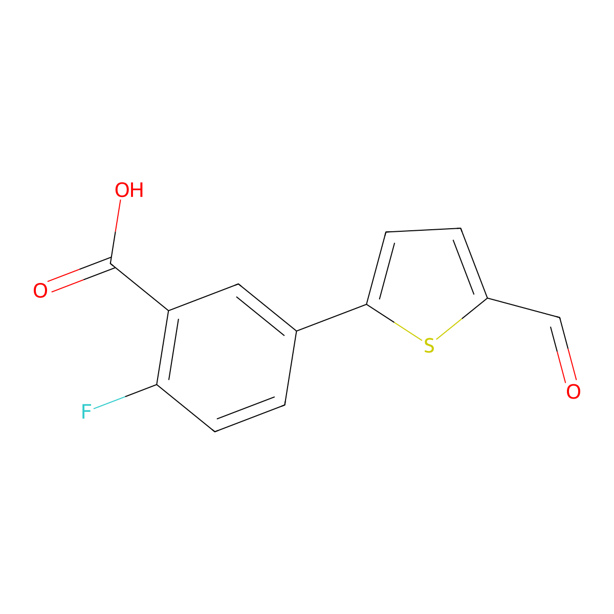 2-Fluoro-5-(5-formylthiophen-2-yl)benzoic acid molecular structure, CAS 1261962-48-4