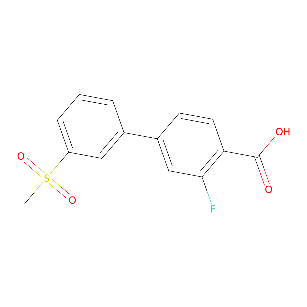 2-Fluoro-4-(3-methylsulfonylphenyl)benzoic acid molecular structure, CAS 1261964-26-4
