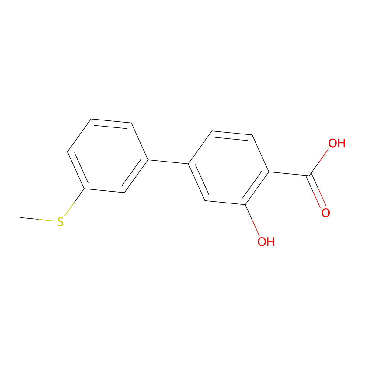 2-Hydroxy-4-(3-methylthiophenyl)benzoic acid molecular structure, CAS 1261964-52-6