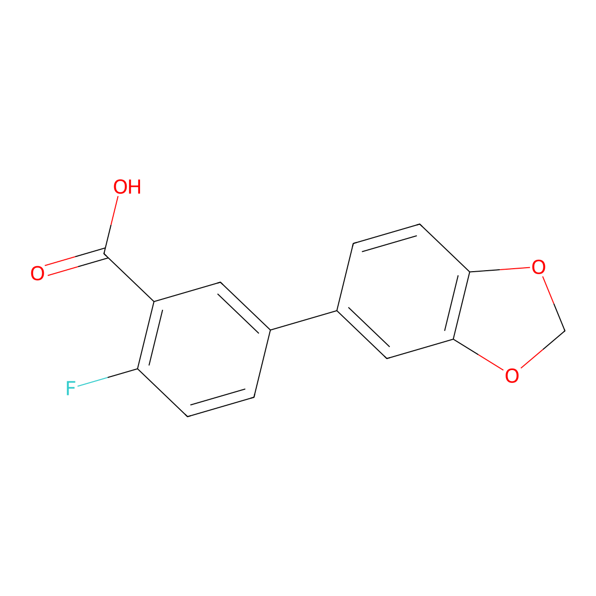 2-Fluoro-5-(3,4-methylenedioxyphenyl)benzoic acid molecular structure, CAS 1261965-83-6