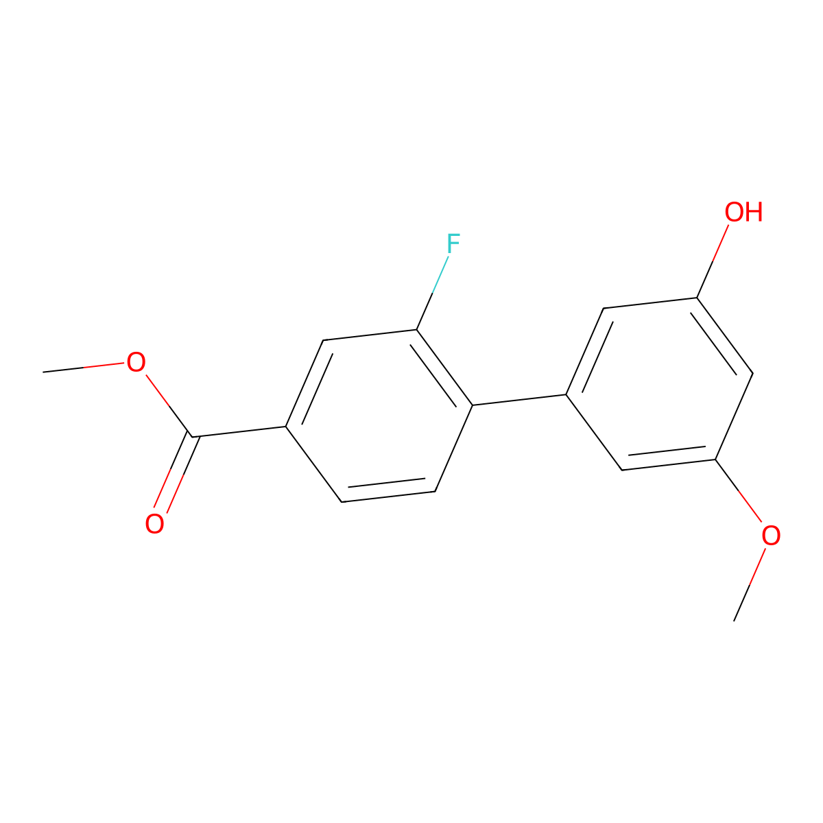 Methyl 2-fluoro-3'-hydroxy-5'-methoxy[1,1'-biphenyl]-4-carboxylate molecular structure, CAS 1261968-34-6