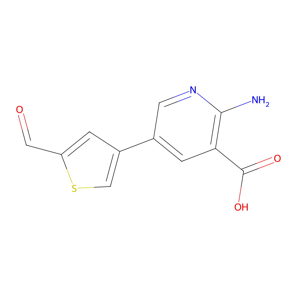 5-(2-Formylthiophen-4-YL)-2-aminonicotinic acid molecular structure, CAS 1261968-35-7