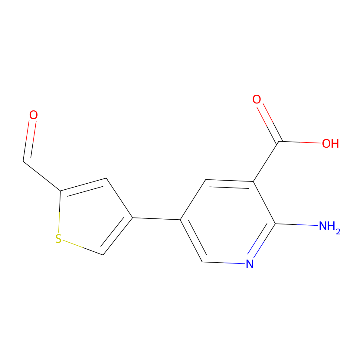 5-(2-Formylthiophen-4-YL)-2-aminonicotinic acid molecular structure, CAS 1261968-35-7