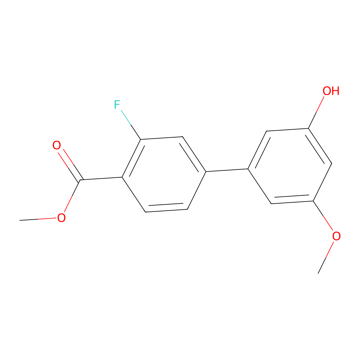 Methyl 3-fluoro-3'-hydroxy-5'-methoxy[1,1'-biphenyl]-4-carboxylate molecular structure, CAS 1261968-42-6
