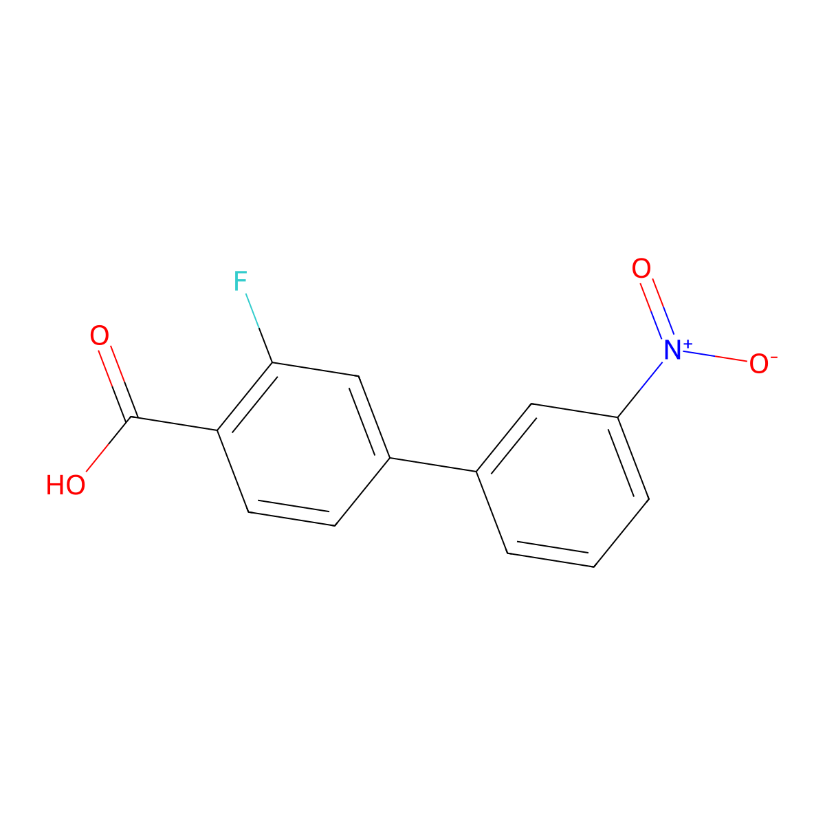 2-Fluoro-4-(3-nitrophenyl)benzoic acid molecular structure, CAS 1261968-85-7