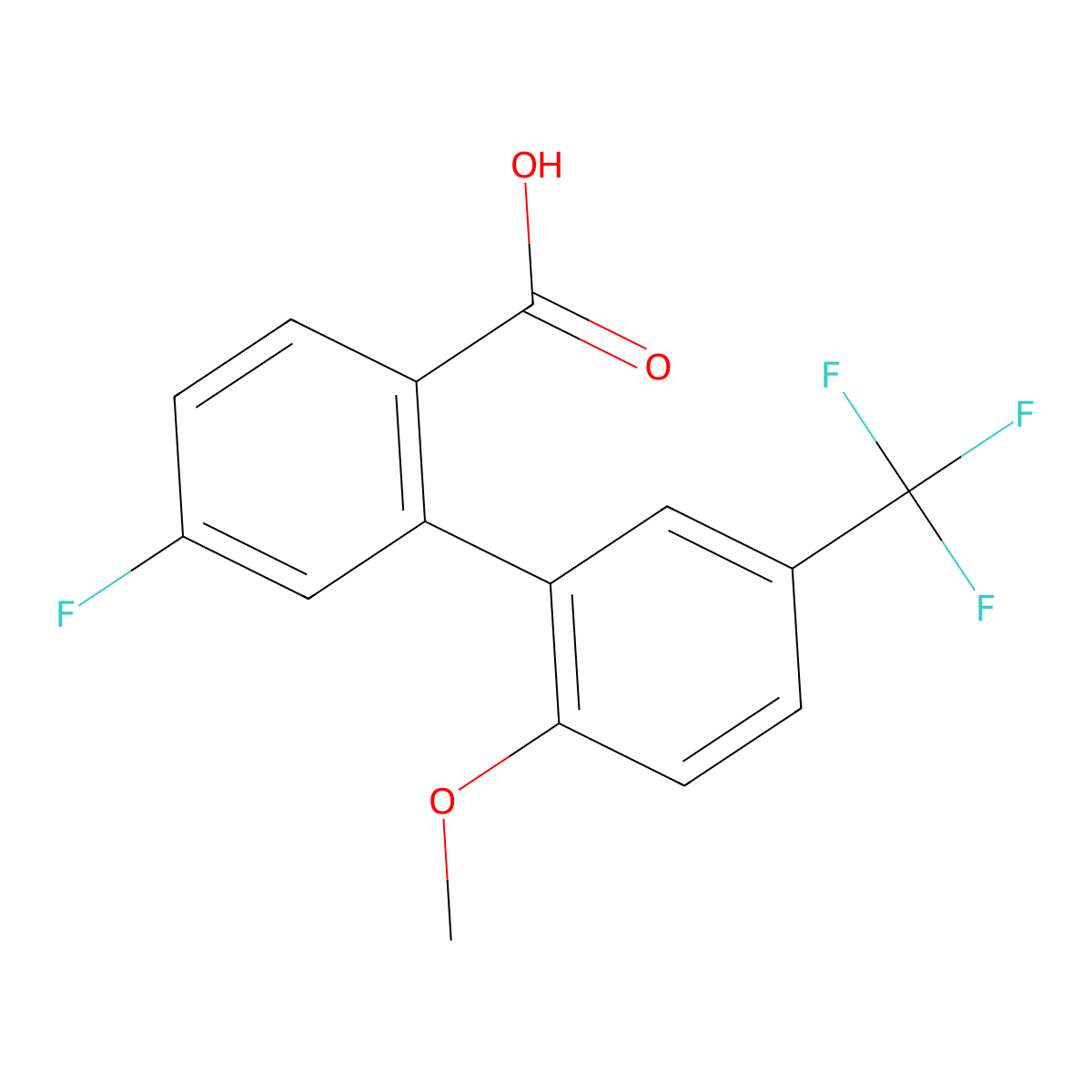 4-Fluoro-2-(2-methoxy-5-trifluoromethylphenyl)benzoic acid molecular structure, CAS 1261968-88-0