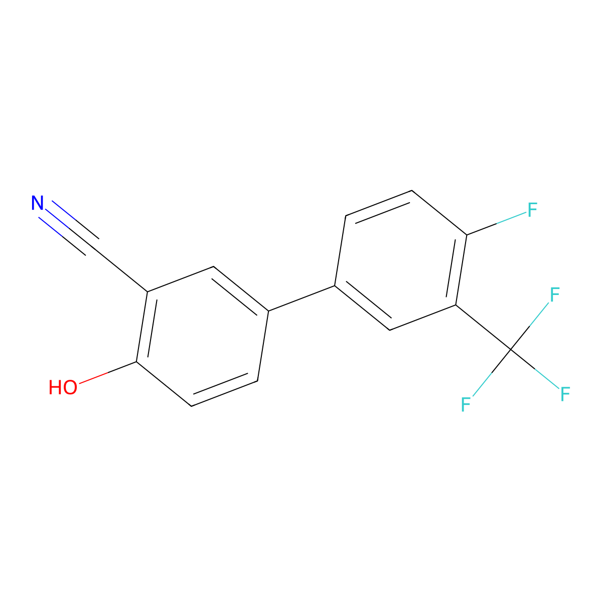 2-Cyano-4-(4-fluoro-3-trifluoromethylphenyl)phenol molecular structure, CAS 1261968-89-1