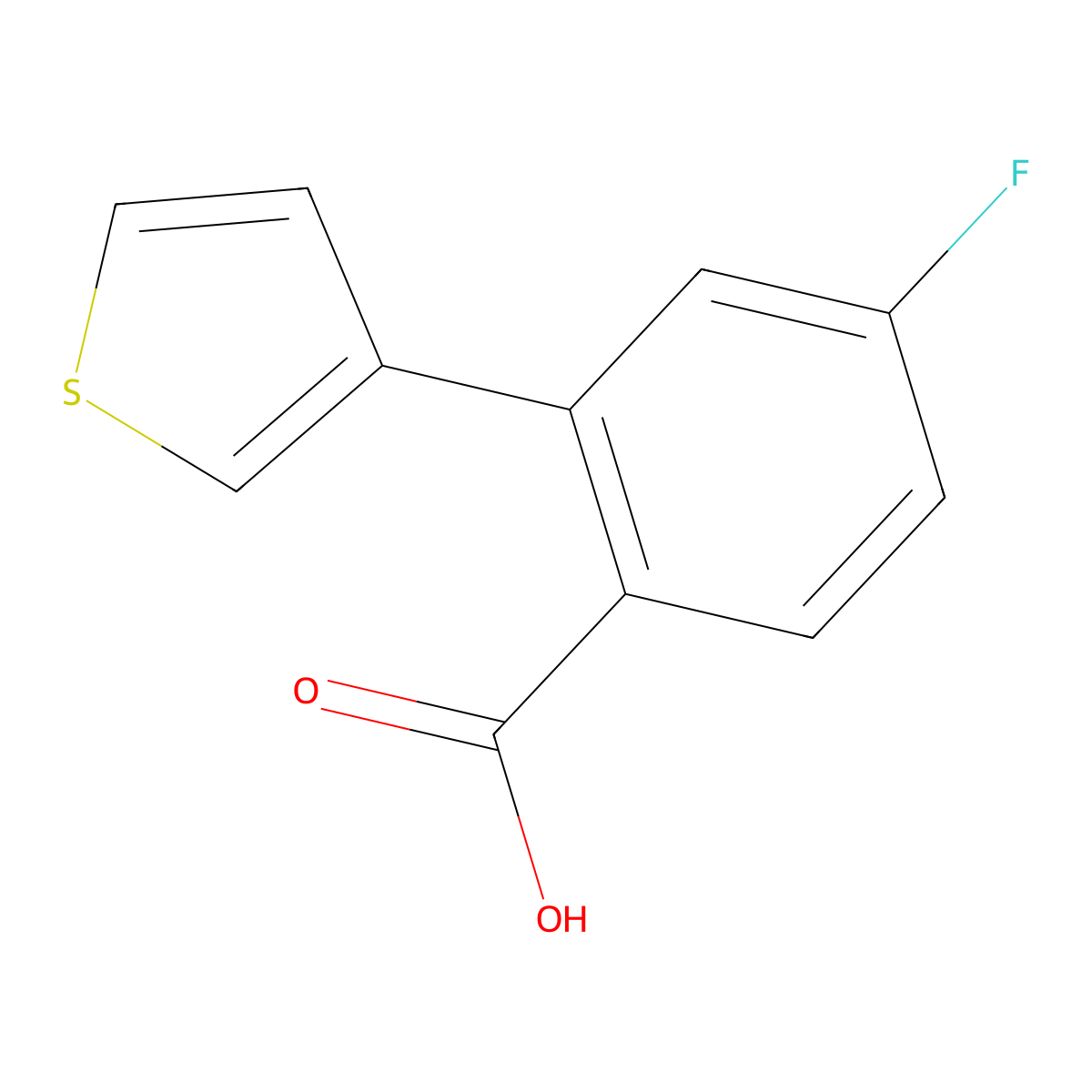 4-Fluoro-2-(thiophen-3-YL)benzoic acid molecular structure, CAS 1261969-08-7