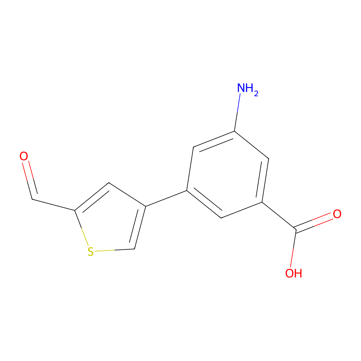 3-Amino-5-(5-formylthiophen-3-yl)benzoic acid molecular structure, CAS 1261970-82-4