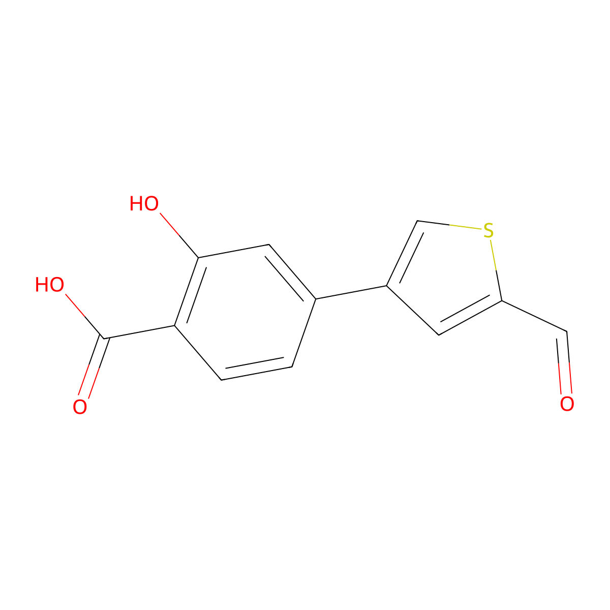 4-(5-Formylthiophen-3-yl)-2-hydroxybenzoic acid molecular structure, CAS 1261970-88-0