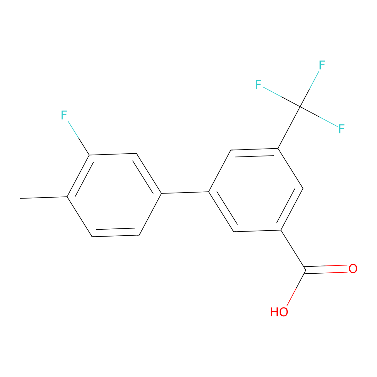 3'-Fluoro-4'-methyl-5-(trifluoromethyl)-[1,1'-biphenyl]-3-carboxylic acid molecular structure, CAS 1261972-04-6