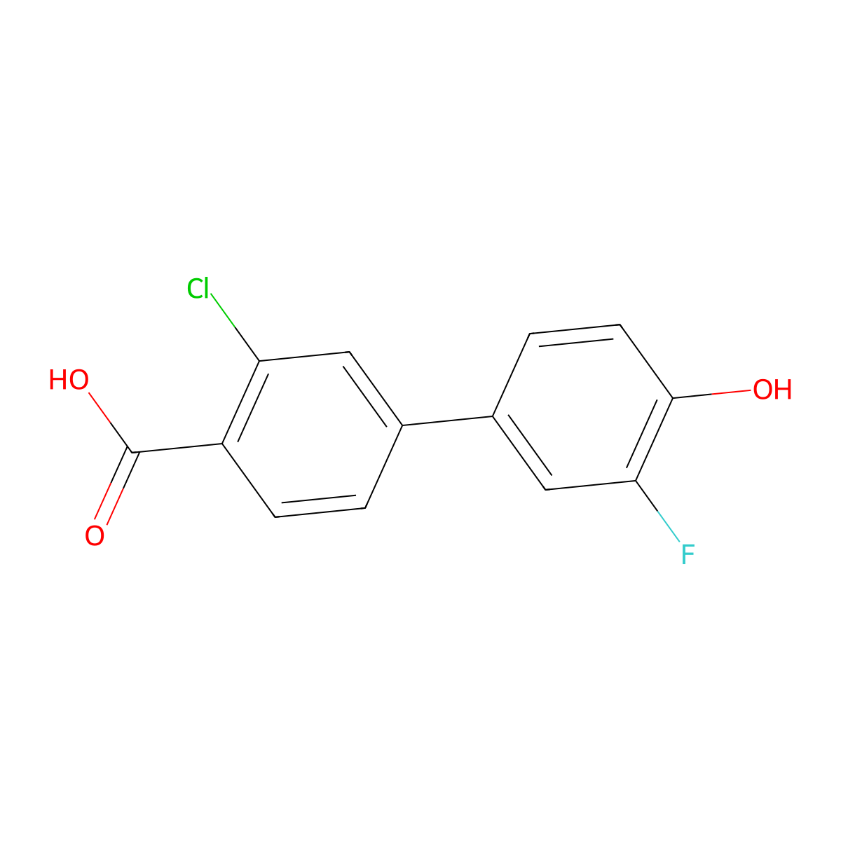 2-Chloro-4-(3-fluoro-4-hydroxyphenyl)benzoic acid molecular structure, CAS 1261972-19-3