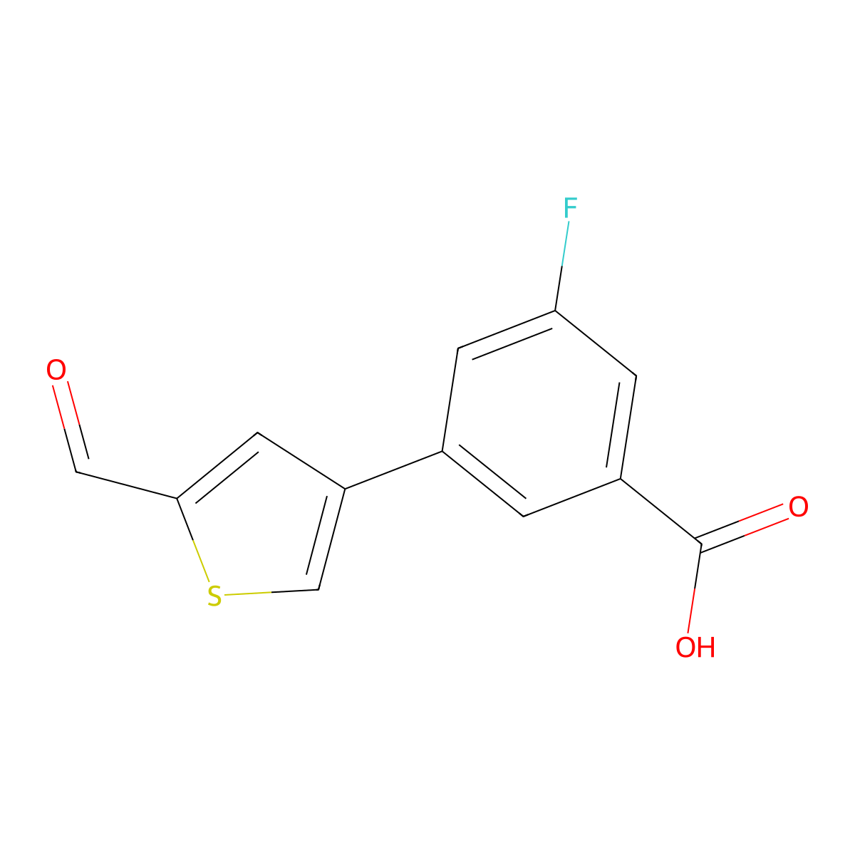 3-Fluoro-5-(5-formylthiophen-3-yl)benzoic acid molecular structure, CAS 1261972-70-6