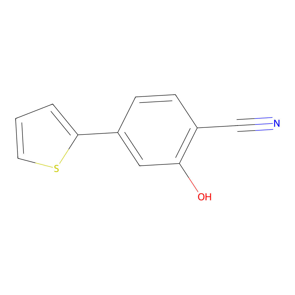 2-Hydroxy-4-(thiophen-2-yl)benzonitrile molecular structure, CAS 1261972-90-0
