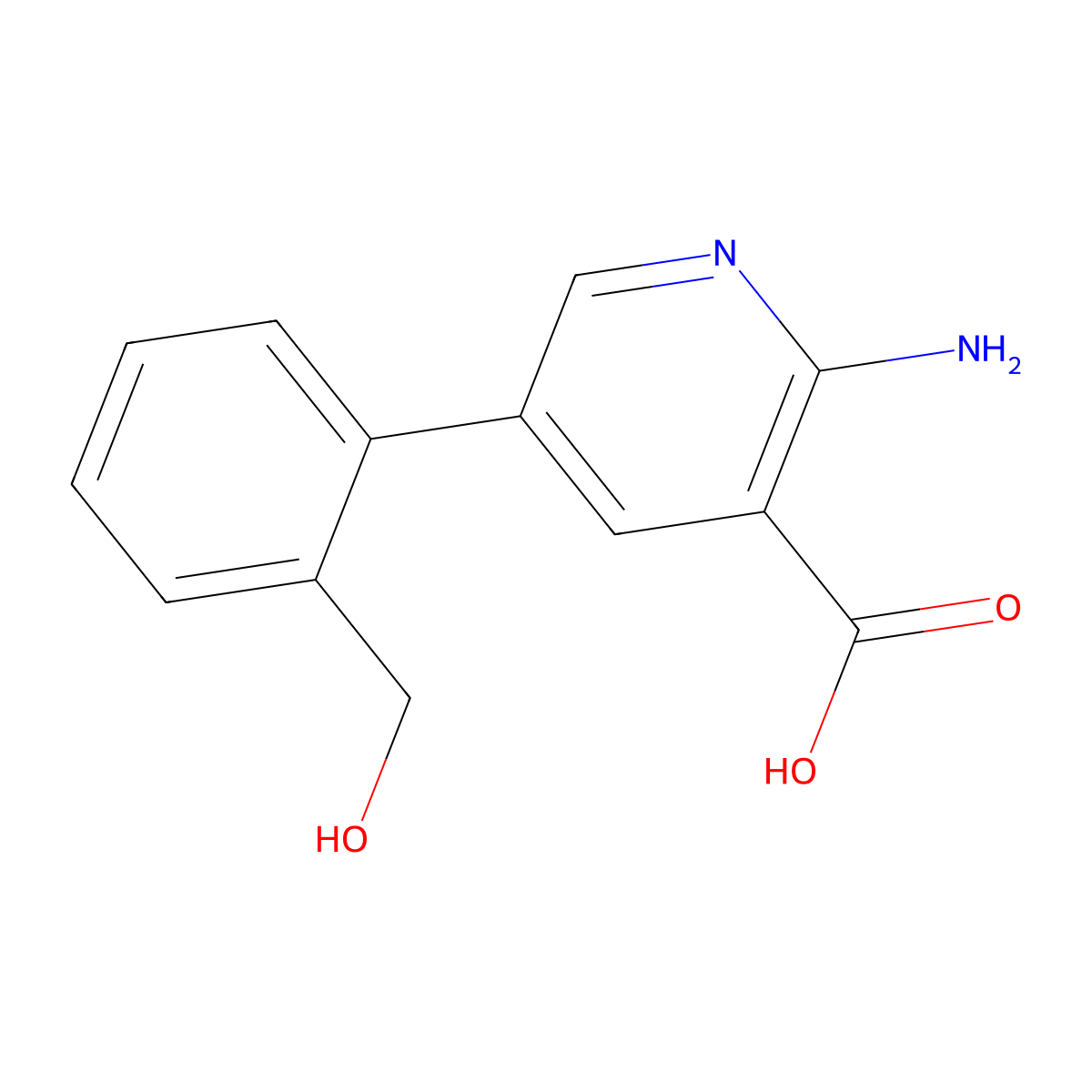 2-Amino-5-[2-(hydroxymethyl)phenyl]pyridine-3-carboxylic acid molecular structure, CAS 1261973-79-8