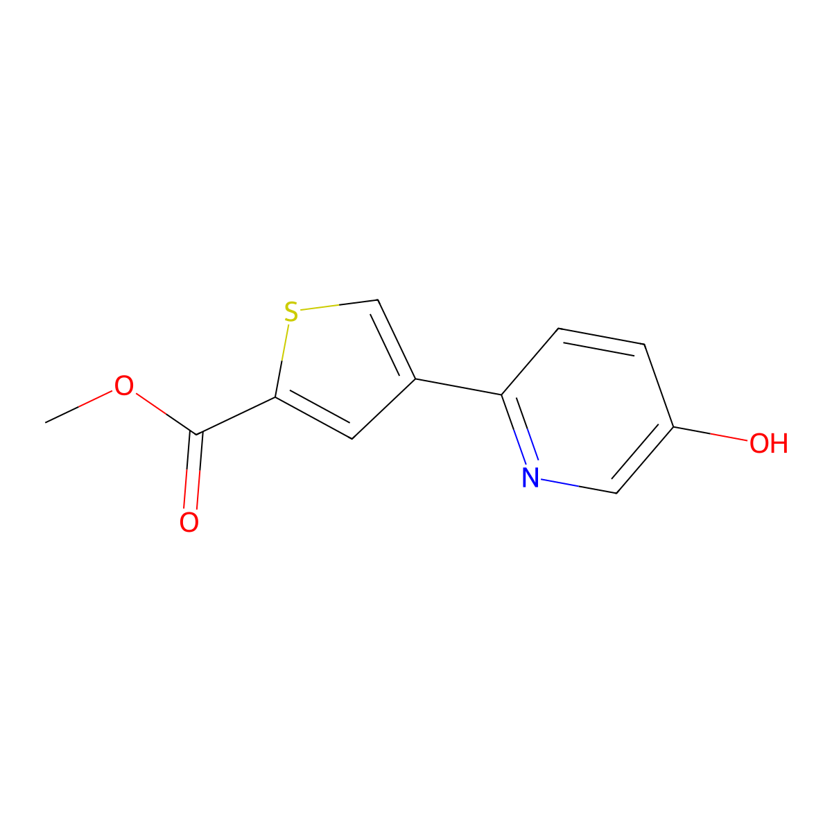 Methyl 4-(5-hydroxypyridin-2-yl)thiophene-2-carboxylate molecular structure, CAS 1261974-25-7