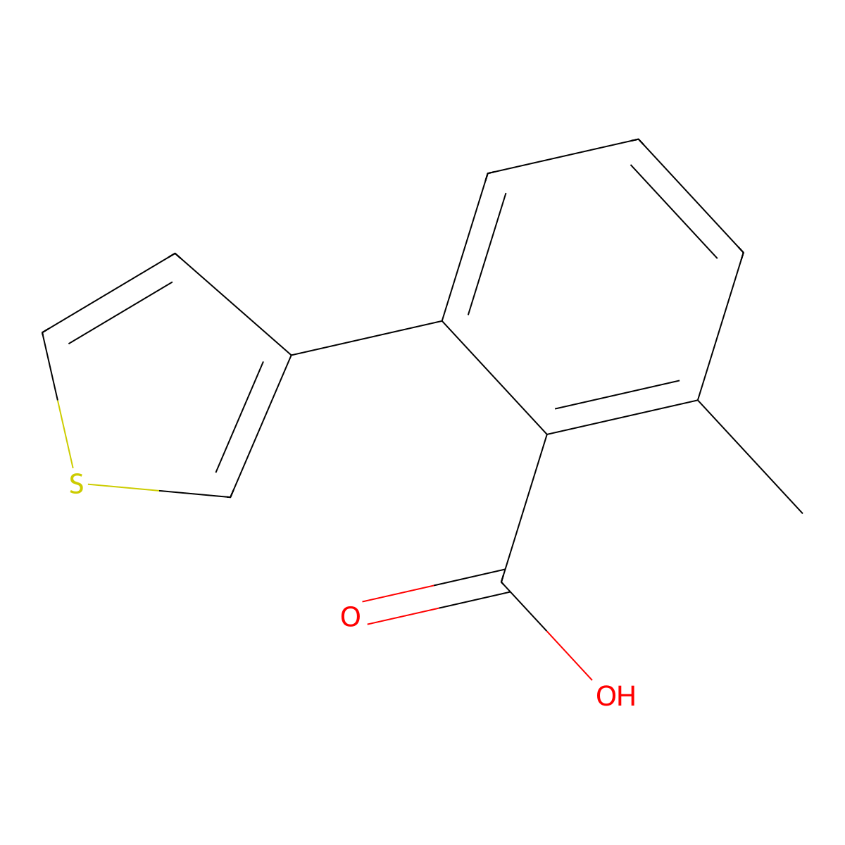 6-Methyl-2-(thiophen-3-YL)benzoic acid molecular structure, CAS 1261975-85-2
