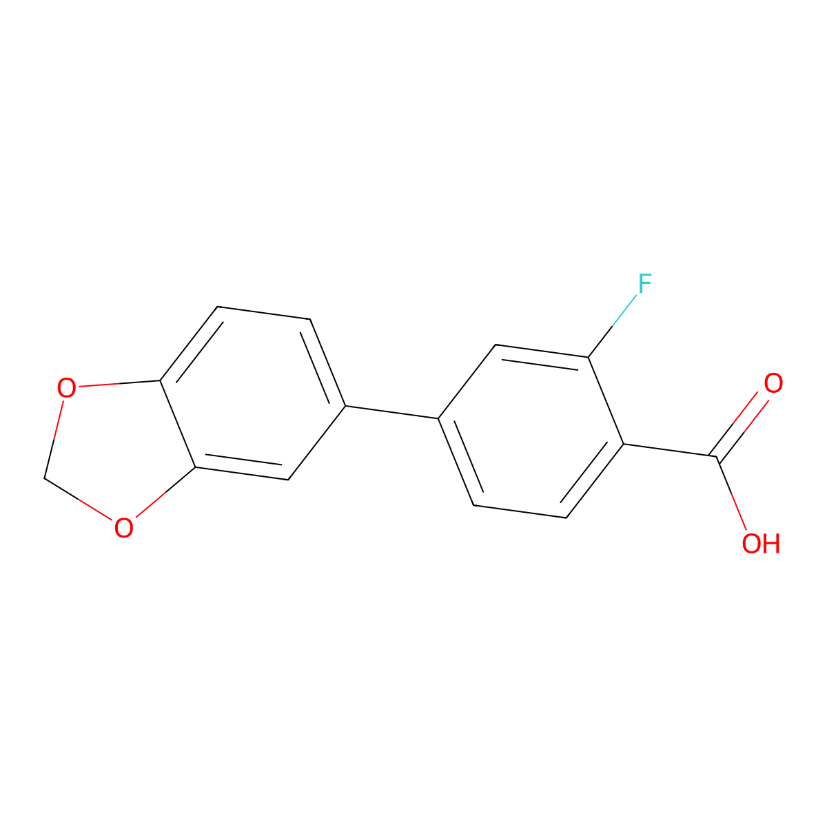 2-Fluoro-4-(3,4-methylenedioxyphenyl)benzoic acid molecular structure, CAS 1261976-08-2