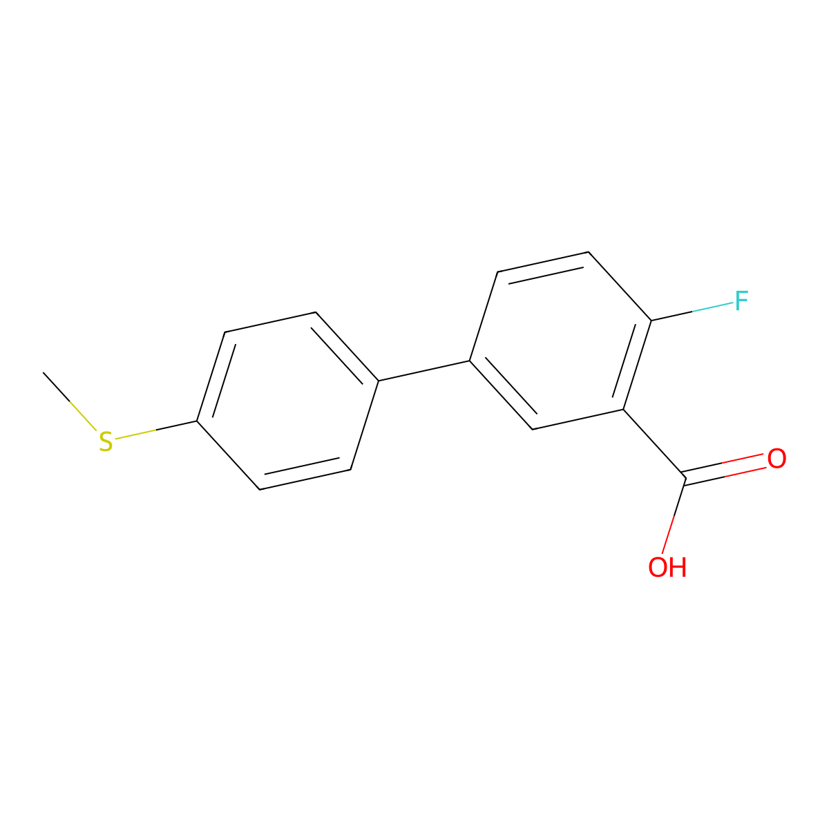 2-Fluoro-5-(4-methylthiophenyl)benzoic acid molecular structure, CAS 1261976-83-3
