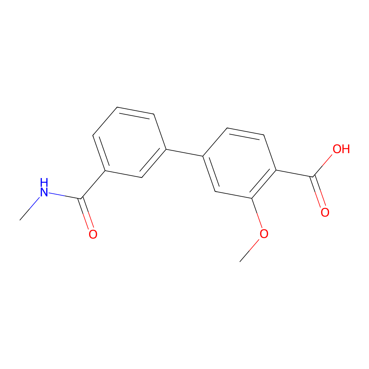 2-Methoxy-4-[3-(N-methylaminocarbonyl)phenyl]benzoic acid molecular structure, CAS 1261977-20-1