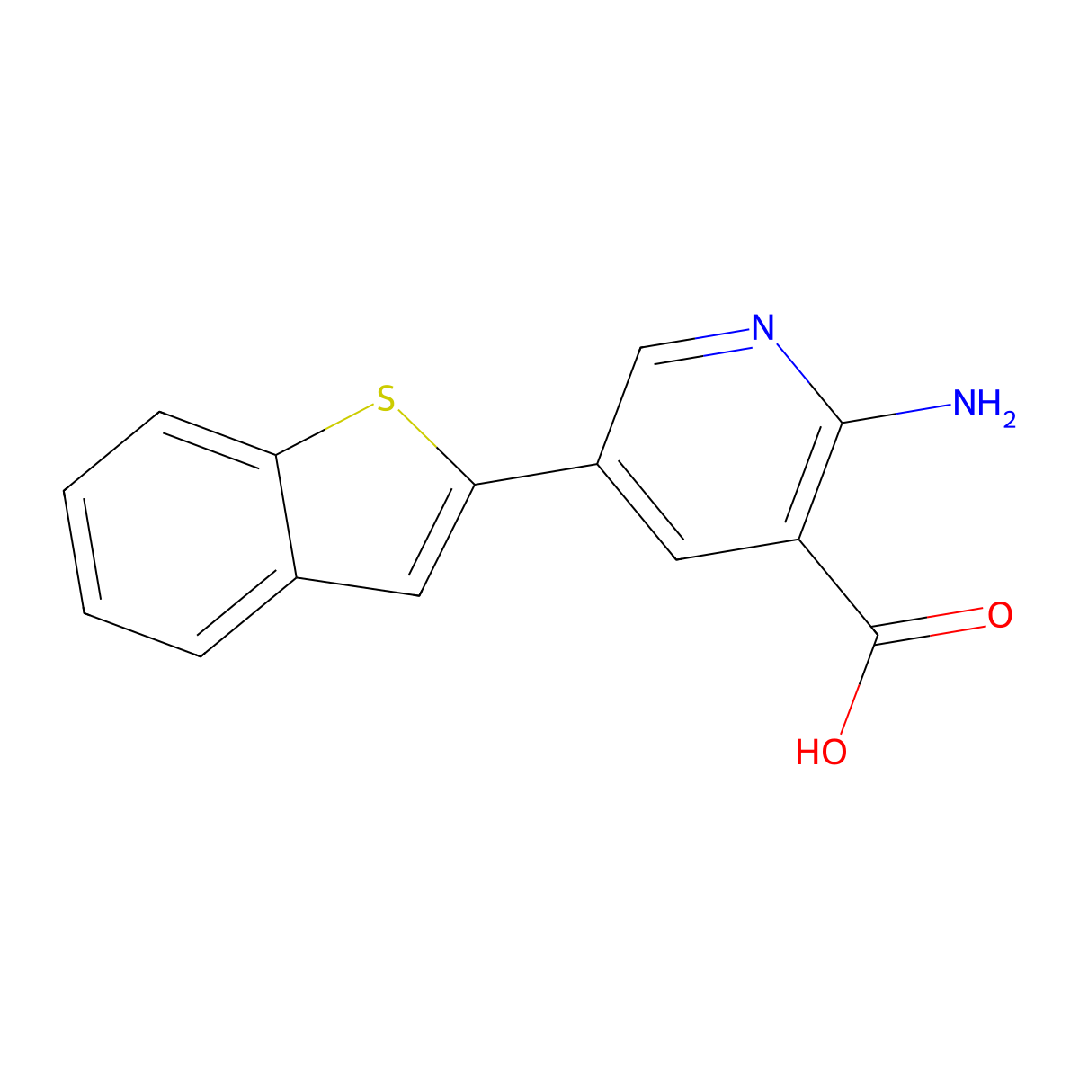 2-Amino-5-[benzo(B)thiophen-2-YL]nicotinic acid molecular structure, CAS 1261979-15-0