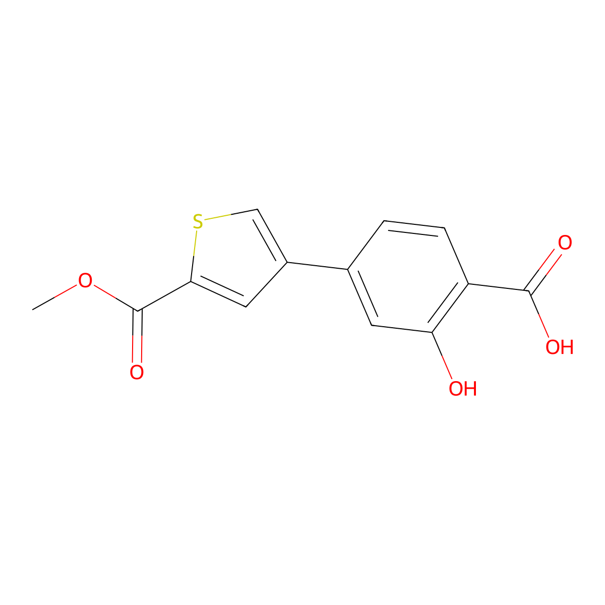 2-Hydroxy-4-[5-(methoxycarbonyl)thiophen-3-YL]benzoic acid molecular structure, CAS 1261980-36-2