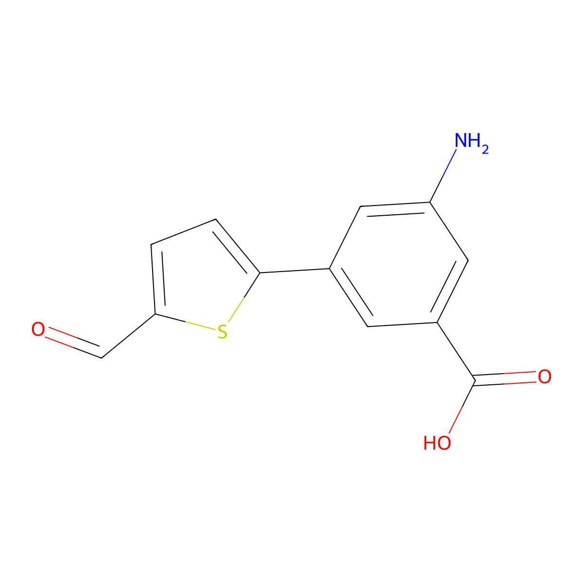 3-Amino-5-(5-formylthiophen-2-yl)benzoic acid molecular structure, CAS 1261981-16-1