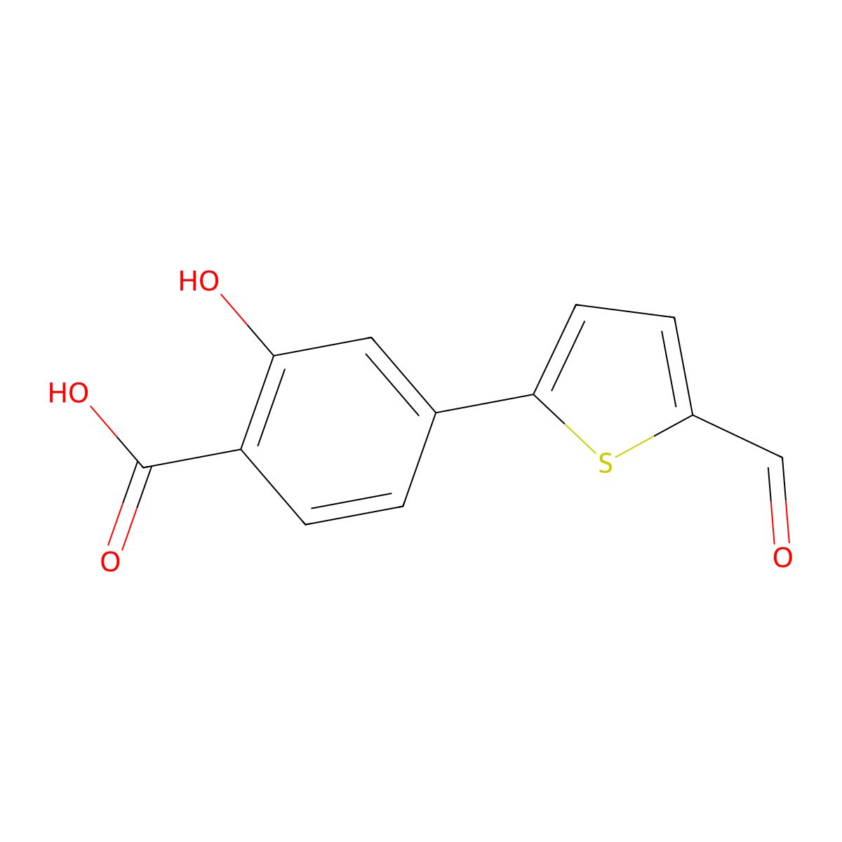 4-(5-Formylthiophen-2-YL)-2-hydroxybenzoic acid molecular structure, CAS 1261981-17-2