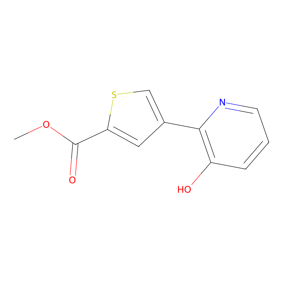 Methyl 4-(3-hydroxypyridin-2-yl)thiophene-2-carboxylate molecular structure, CAS 1261981-79-6