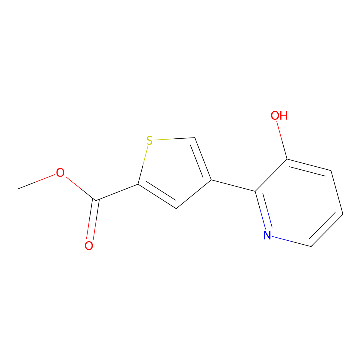 Methyl 4-(3-hydroxypyridin-2-yl)thiophene-2-carboxylate molecular structure, CAS 1261981-79-6