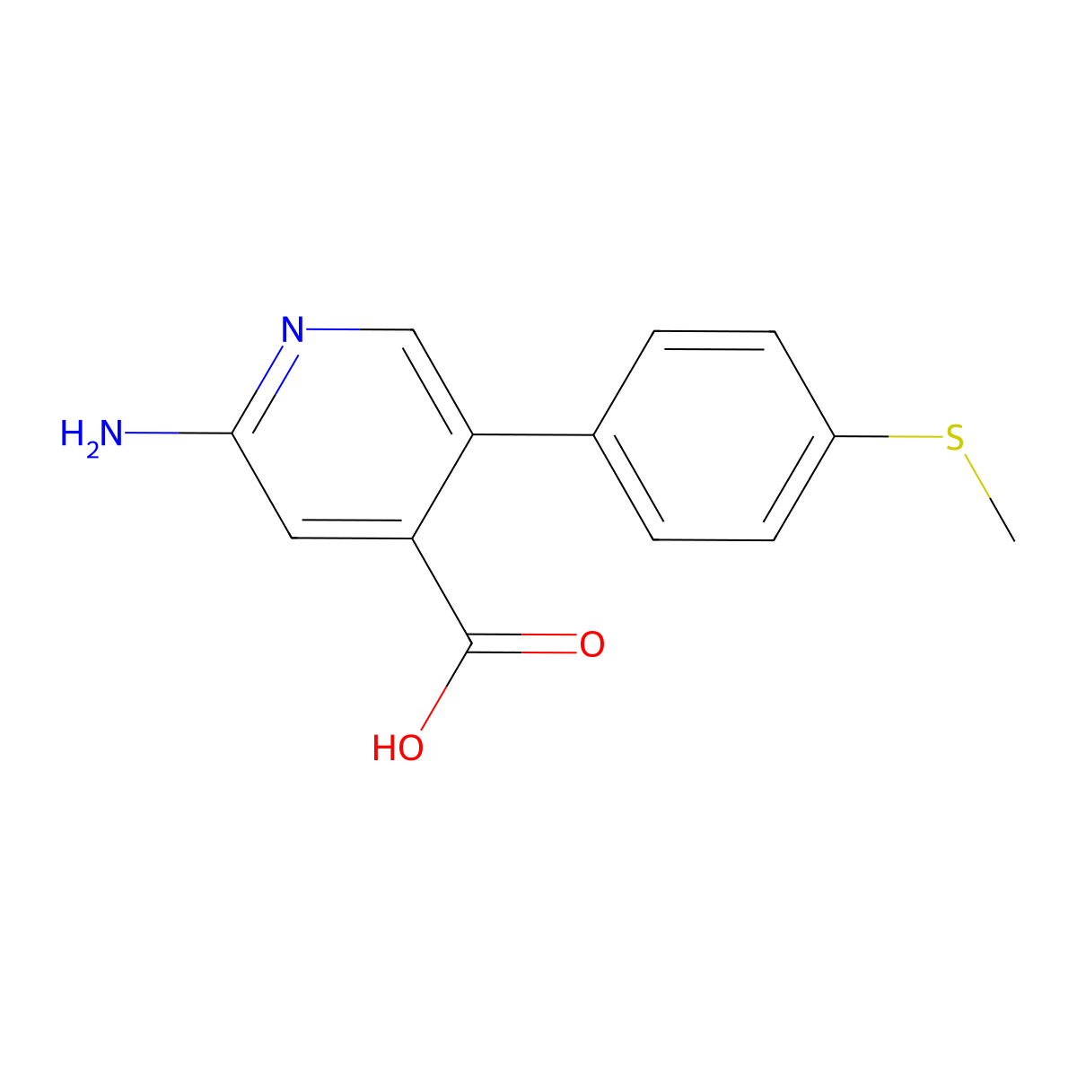 2-Amino-5-(4-methylthiophenyl)isonicotinic acid molecular structure, CAS 1261982-27-7