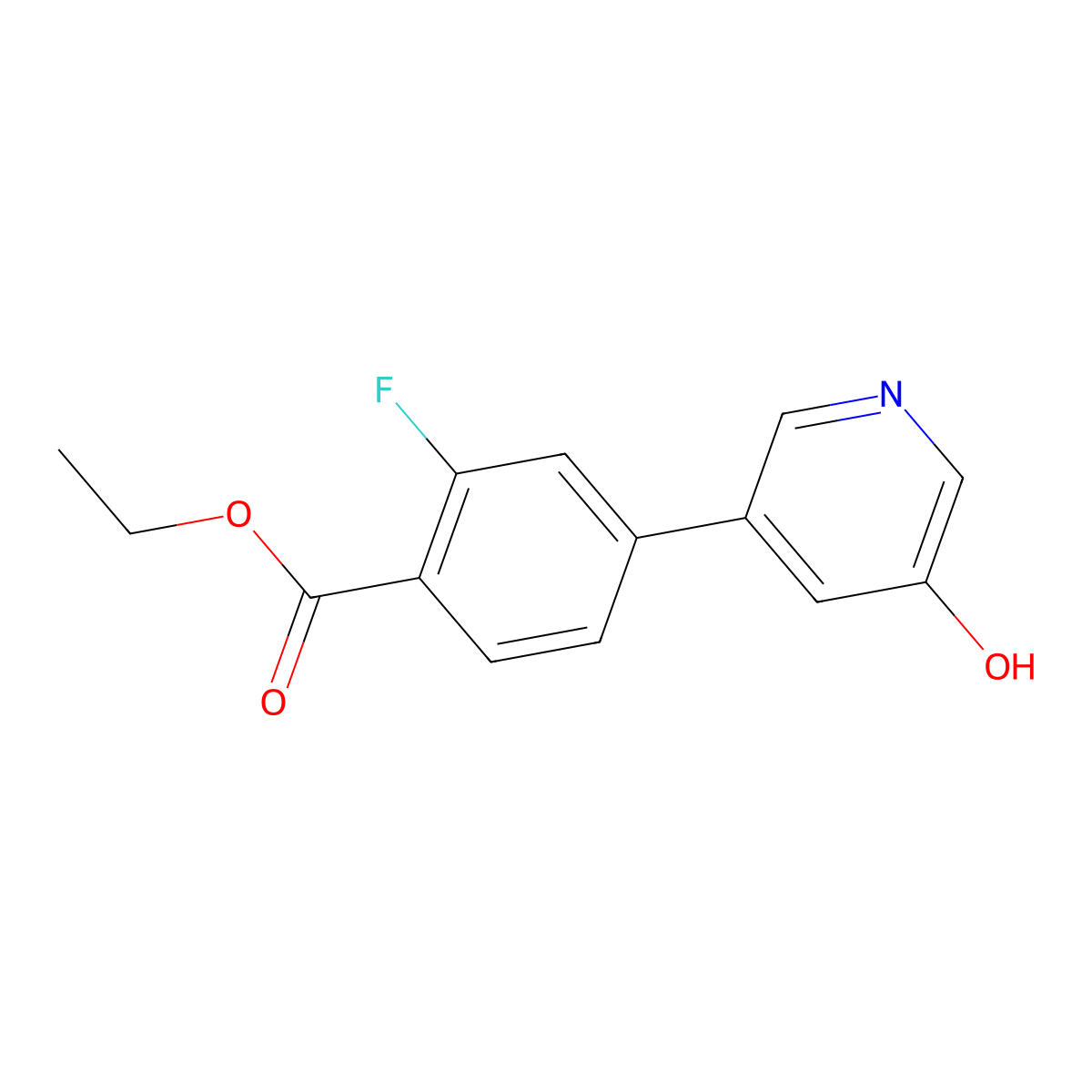 Ethyl 2-fluoro-4-(5-hydroxypyridin-3-yl)benzoate molecular structure, CAS 1261982-37-9