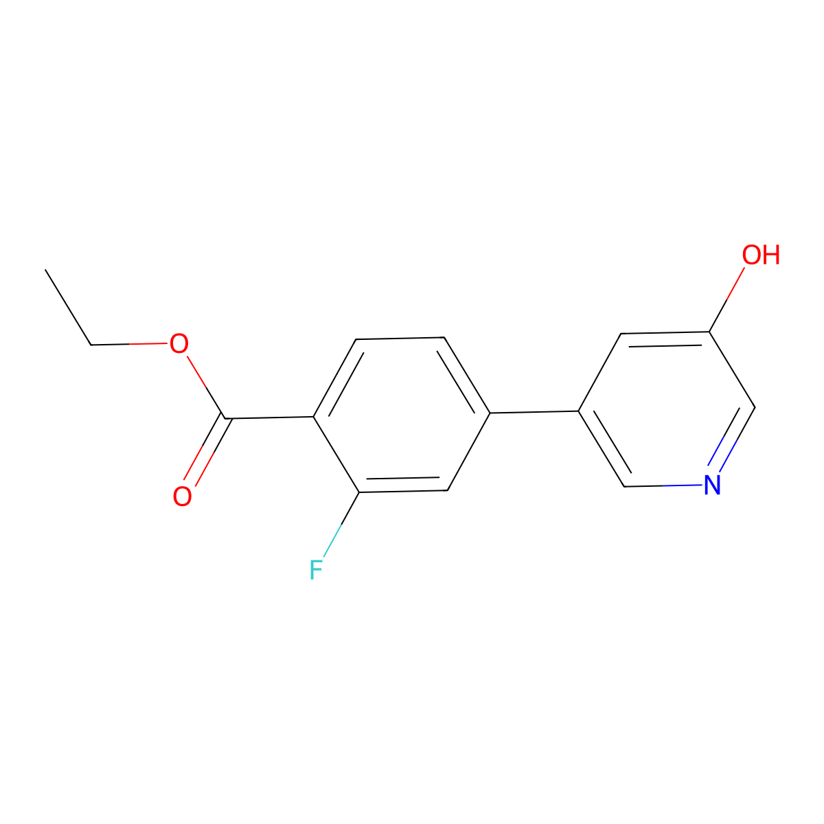 Ethyl 2-fluoro-4-(5-hydroxypyridin-3-yl)benzoate molecular structure, CAS 1261982-37-9