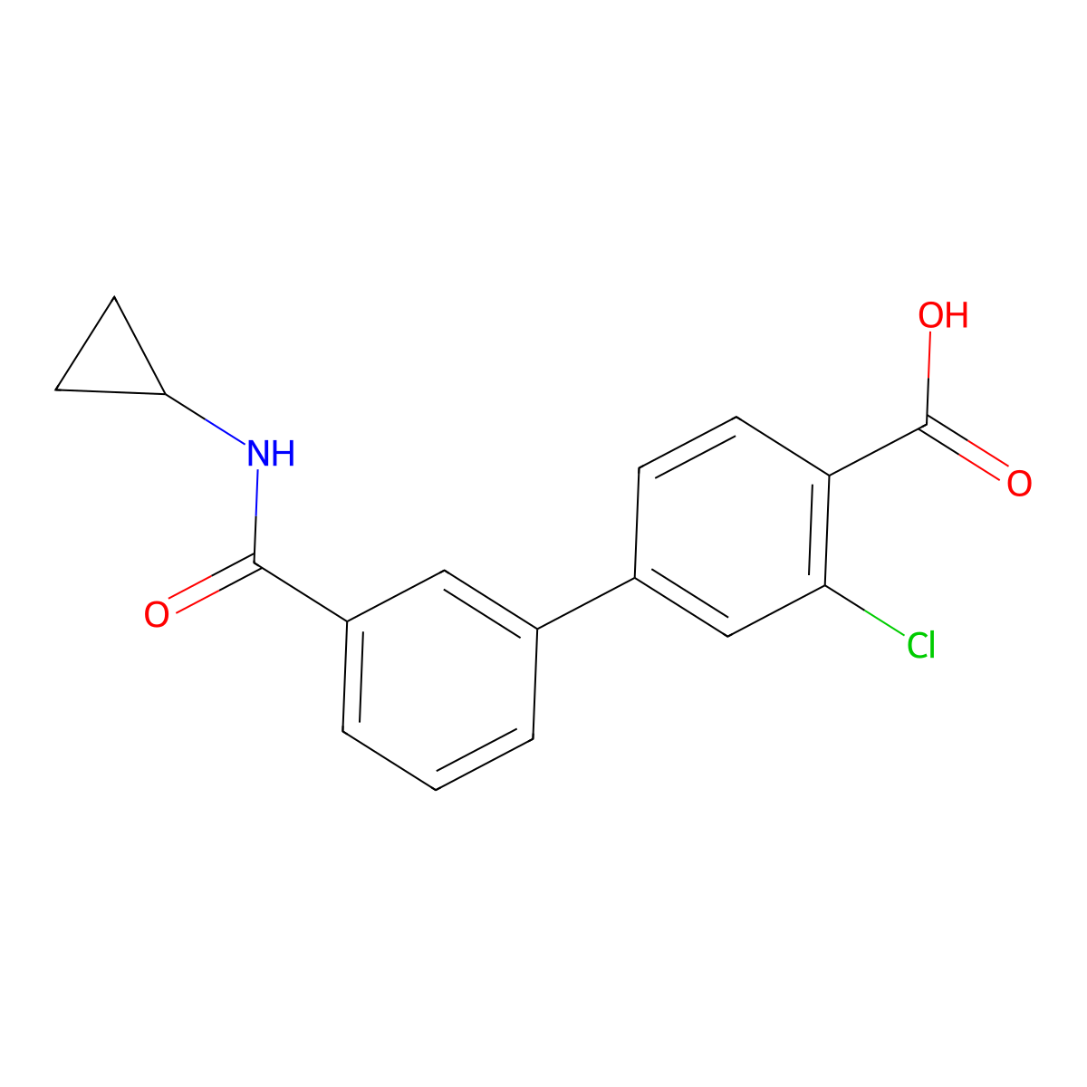 3-Chloro-3'-(cyclopropylcarbamoyl)-[1,1'-biphenyl]-4-carboxylic acid molecular structure, CAS 1261984-00-2